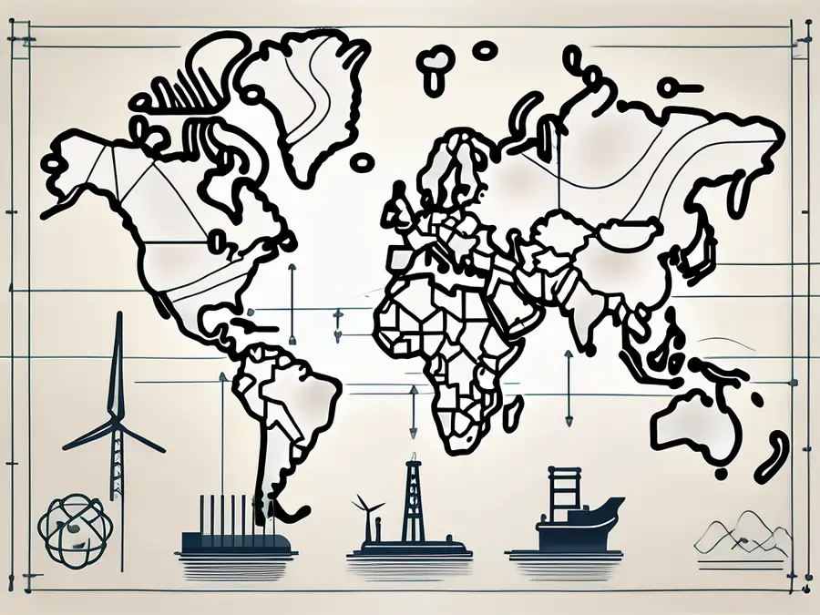 Un mapa global dinámico que destaca las regiones clave para las materias primas energéticas