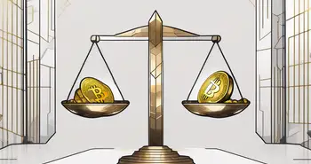 Eine Waage, die Bitcoin und Gold hält. Vergleichen Sie Gold und Bitcoin.