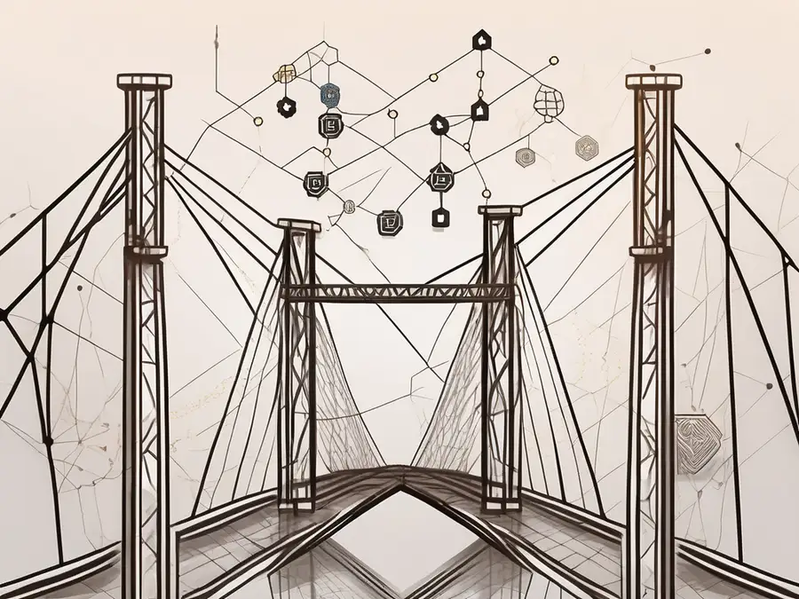 Zwei verschiedene Blockchain-Ketten, die durch eine symbolische Brücke verbunden sind