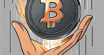 A burning coin (to represent cryptocurrency) being dropped into a digital slot