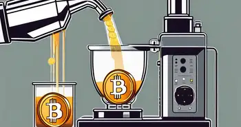 A bitcoin being poured into a stylized