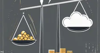 A balanced scale with one side representing risk (depicted as a stormy cloud or lightning bolt) and the other side representing reward (illustrated as a shining gold coin or upward-trending graph)