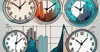 A dynamic stock market scene featuring four distinct clocks representing the expiration of different financial instruments