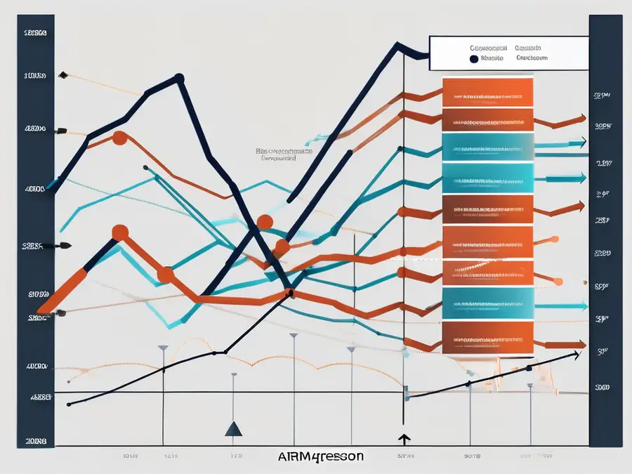 A stylized graph showcasing time series data with clear upward and downward trends