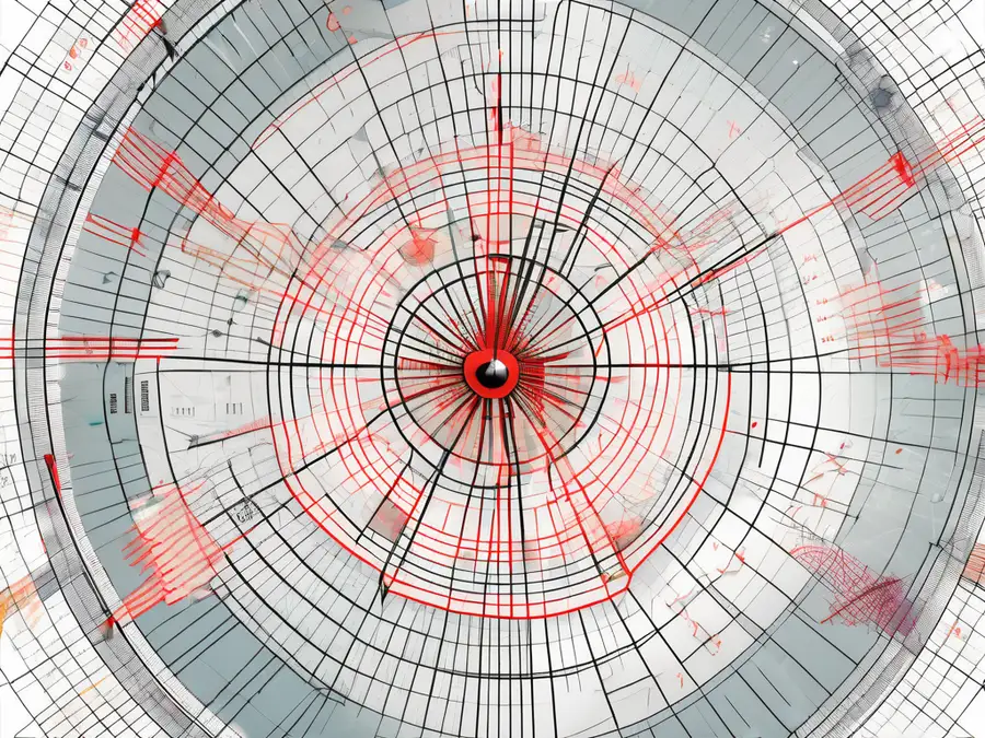 Ein komplizierter Gann-Fächer, der über einem Aktienmarkt-Chart liegt