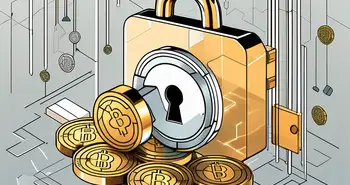 A stylized lock being opened with various digital tokens and coins spilling out