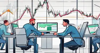 A split scene depicting a fast-paced trading environment on one side to represent scalping