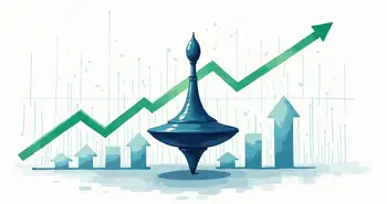 A spinning top candlestick chart against a backdrop of fluctuating market trends