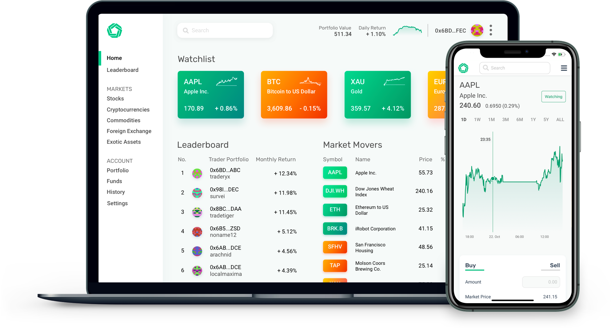 Morpher Trading App Screenshots on Desktop and Mobile.