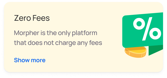 Zero trading fees, commission-free trading banner on Morpher