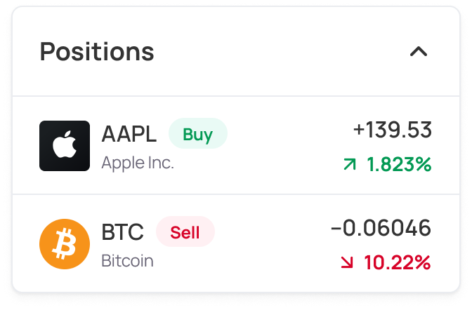 Apple and Bitcoin positions on Morpher UI